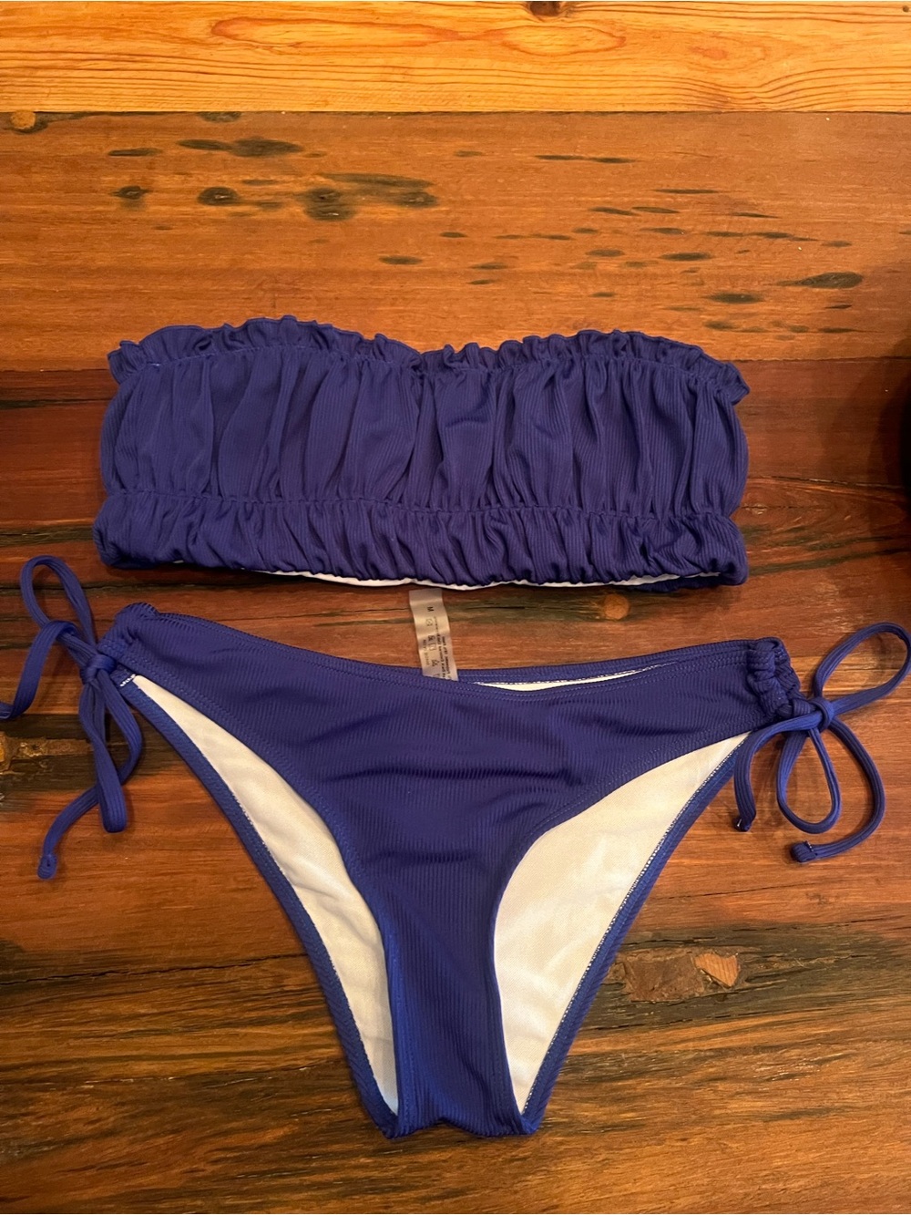 Blue Strapless Ruched Bikini Set
